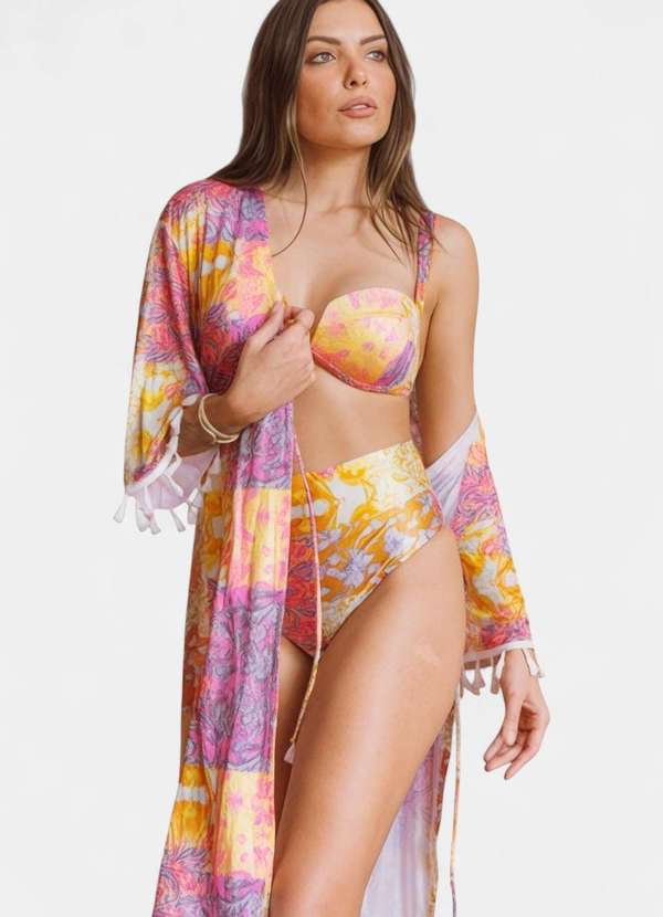Areia Branca - Kimono Areia Branca Baly Paisley Laranja 3