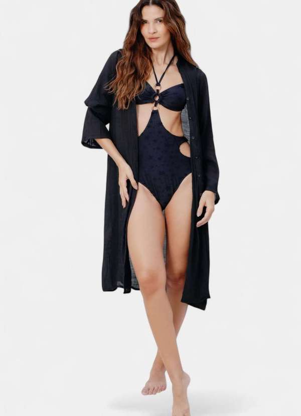Areia Branca - Saida de Praia Areia Branca Chemise Baly Preto