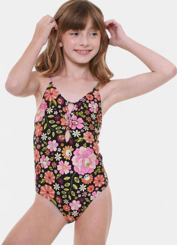 Areia Branca - Maio Areia Branca Infantil Baly Floral Preto 4