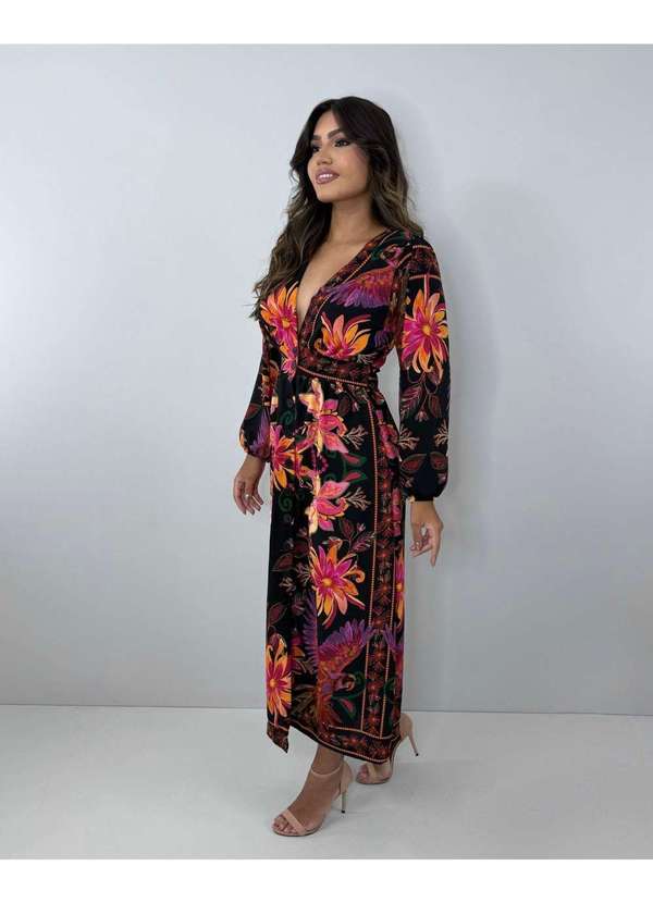 Closet Rc - Vestido Clara - Floral Fundo Preto Multicores 2