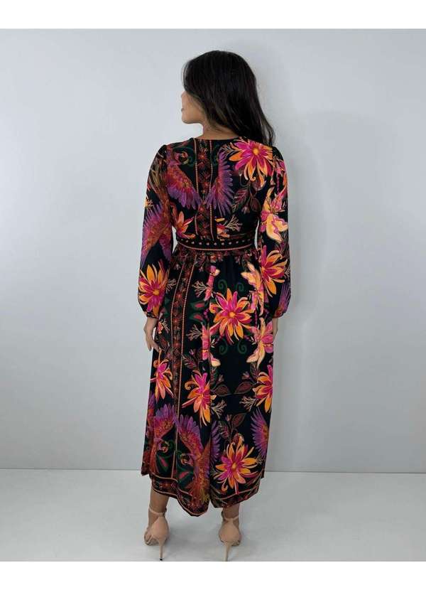 Closet Rc - Vestido Clara - Floral Fundo Preto Multicores 5