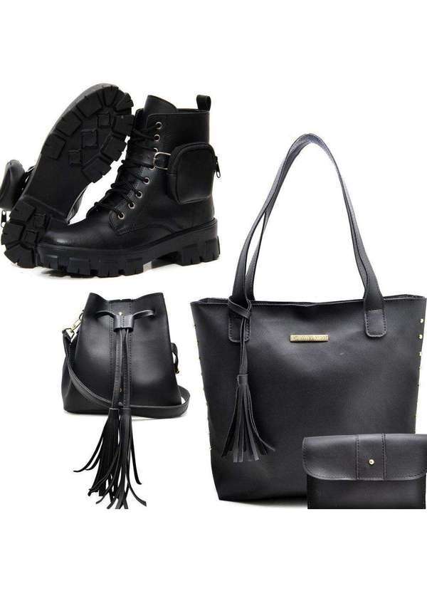 Luma Ventura - Kit Coturno com Bolsinha Preta Mais Duas Bolsa e Necessaire Black