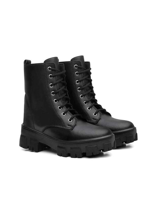 Polo State Bota Coturno Feminino Tratorada Amarrar Missi Black Black