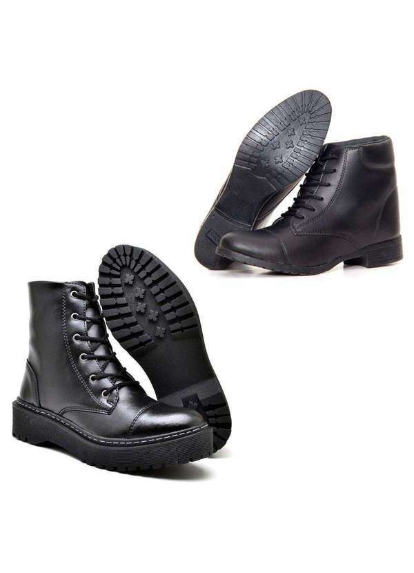 Luma Ventura - Kit Bota Coturno Preto Fosco e Bota Inverno Cano Curto Preta Black
