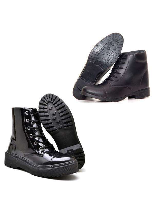 Luma Ventura - Kit Bota Coturno Preto Verniz e Bota Inverno Cano Curto Preta Black