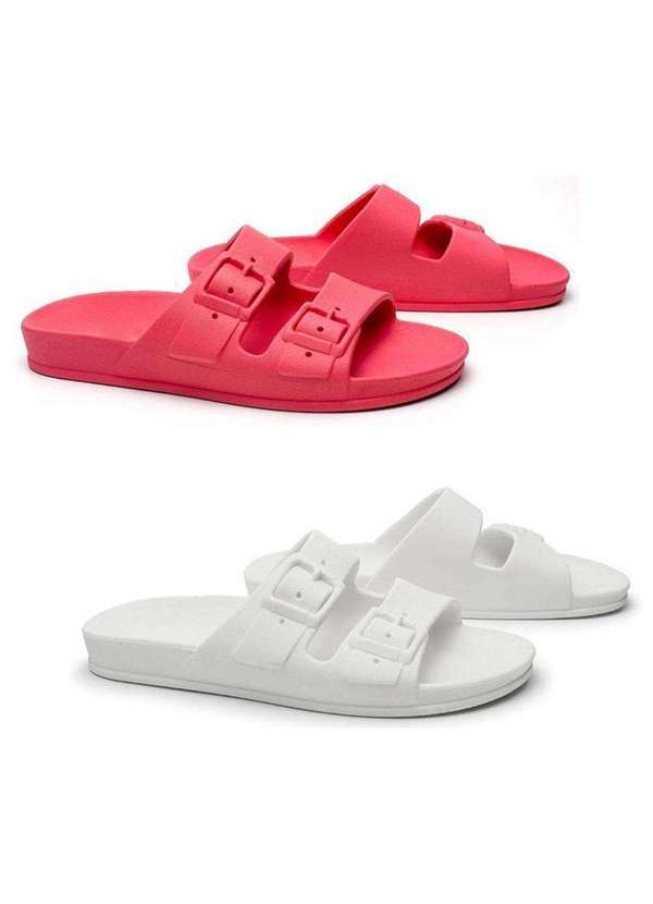 Luma Ventura - Kit 2 Chinelos Sandália Birken Feminino Rosa e Branco Colorfull