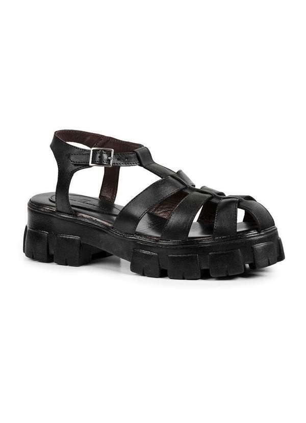 Sandro Moscoloni - Sandalia Feminina Luma Ventura Couro Tratorada Fisherman Preta Black