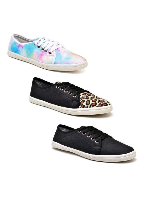 Luma Ventura - Kit 3 Tênis Casual Alana Tie Dye e Animal Print e Preto Onça