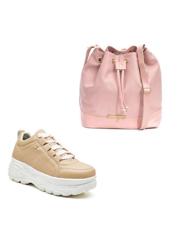Luma Ventura - Kit Bolsa Transversal Lateral e Tênis Buffalo Rosa Sola Alta Rose