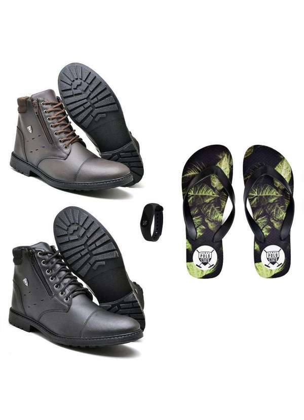 Polo State - Kit 2 Botas Casual Masculina Confortável e Chinelo e Relógio Colorfull