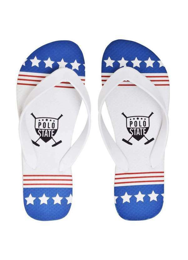 Polo State - Chinelo Masculino Polo State Sam Branco Estampado Blue/White