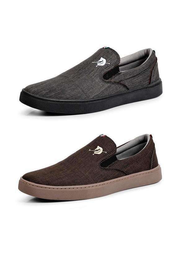 Polo State - Kit 2 Sapatênis Slip On Masculino Polo State Play Preto/Marrom Colorfull