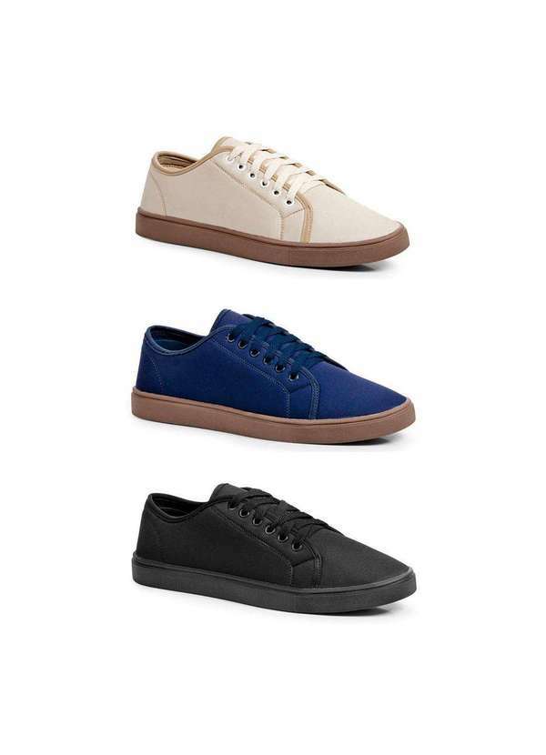 Polo State - Kit 3 Sapatênis Masculino Casual Conforto Preto e Marrom e Azul Colorfull