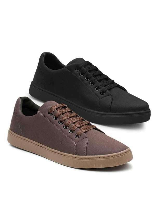 Polo State - Kit 2 Sapatenis Casual Masculino Basico Preto e Café Brown/Black