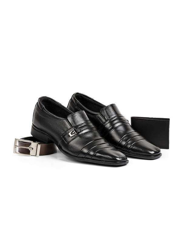 Polo State - Kit Sapato em Couro Premium Montecello com Cinto e Carteira Preta Black