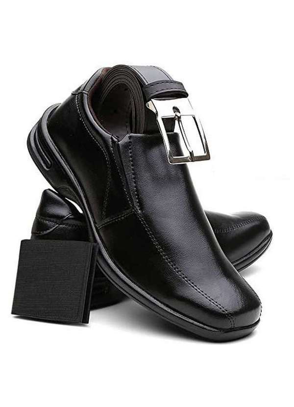Sandro Moscoloni - Kit Sapato Masculino Terapêutico Leve e Macio e Cinto e Carteira Black