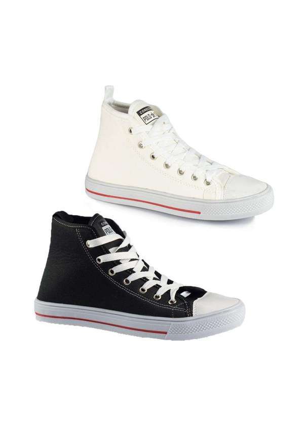 Polo State - Kit 2 Tênis Casual All Polo Star Cano Alto Preto e Branco Branco/Preto