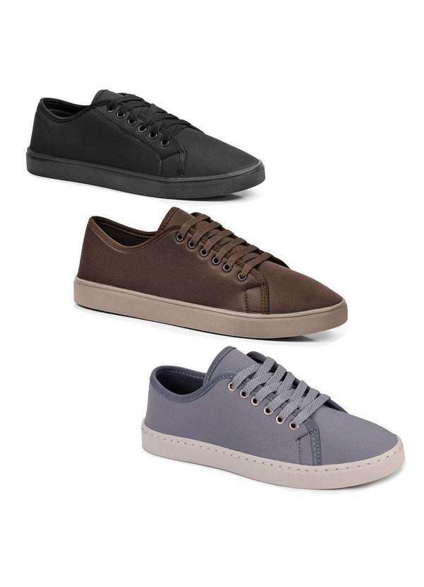 Polo State - Kit 3 Tenis Masculino Skate Street Preto Marrom e Cinza Colorfull