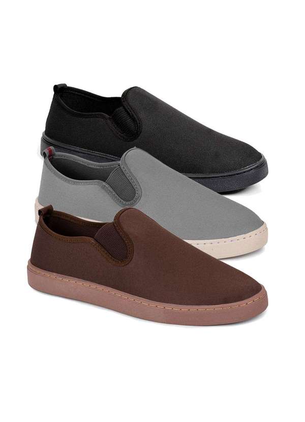 Polo State - Kit 3 Tênis Slip On Polo State Premium Canvas Cinza/Marrom/Preto Colorfull