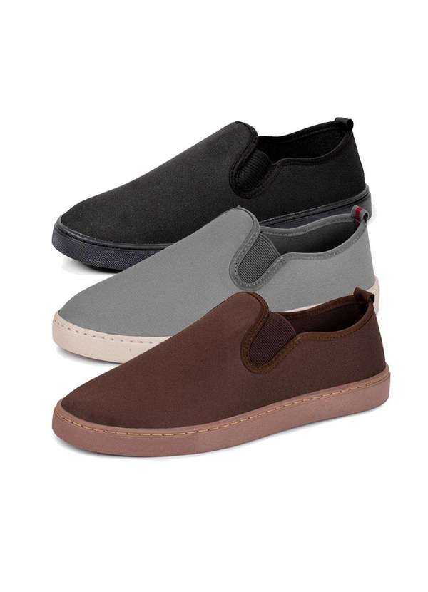Polo State - Kit 3 Tênis Slip On Polo State Premium Canvas Cinza/Marrom/Preto Colorfull 2