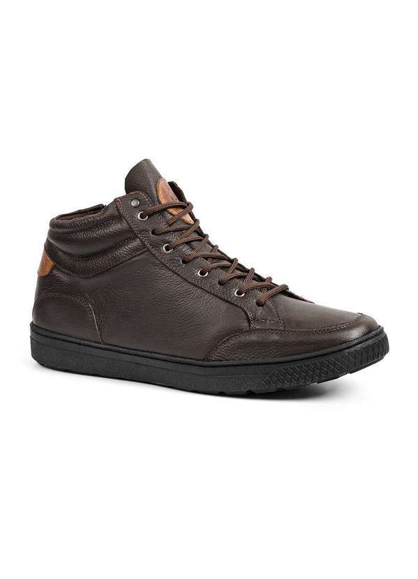 Sandro Moscoloni - Tênis Cano Alto Ziper Masculino Sandro Moscoloni Couro Zyk Coffe Coffee