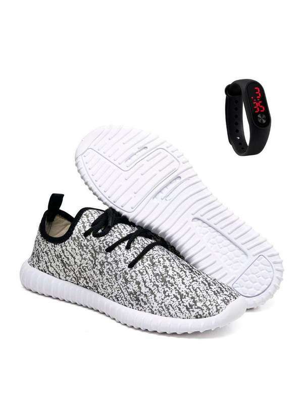 Polo State - Tênis Masculino Conforto Fit para Caminhada Branco e Relógio White