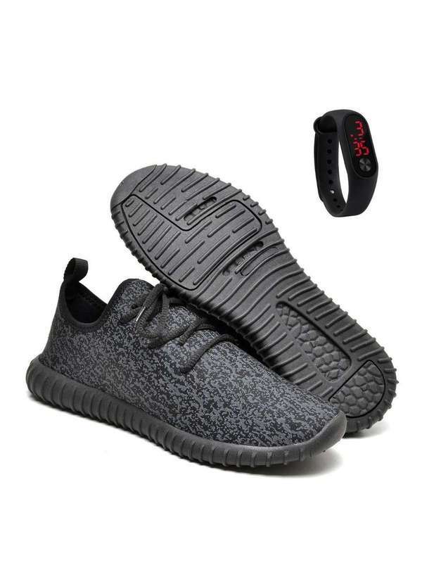 Polo State - Tênis Masculino Conforto Fit para Caminhada Preto e Relógio Black