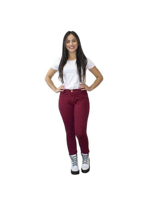 Luma Ventura - Calça Jeans Feminina Skinny Cós Alto Luma Ventura Vinho Vinho