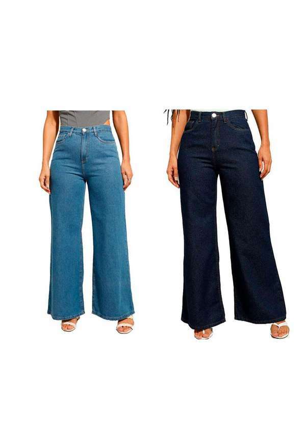 Polo State - Kit 2 Calça Feminina Jeans Wide Leg Jenny Light Blueedark Blue Jeans