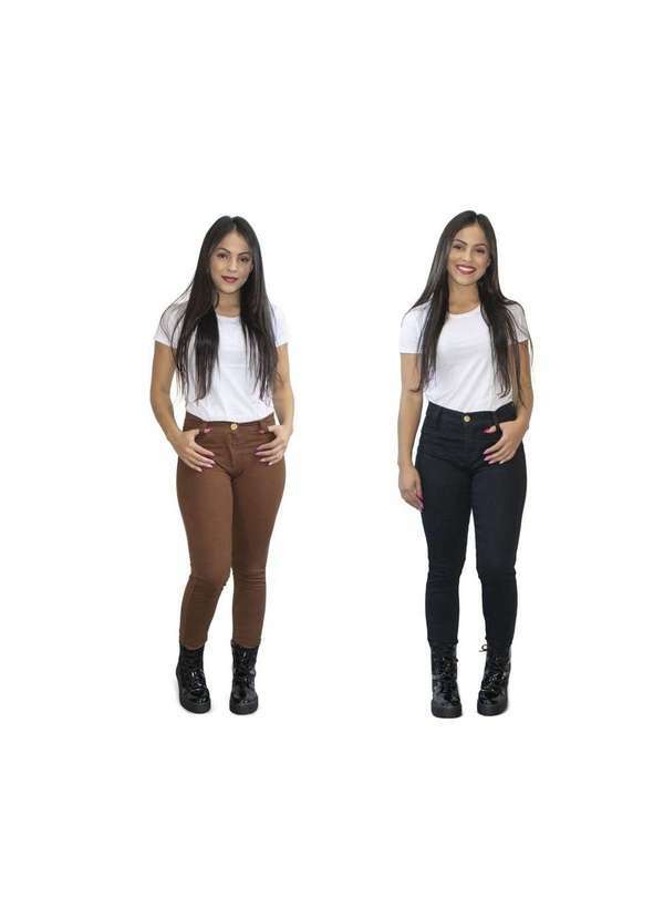 Luma Ventura - Kit 2 Calças Jeans Feminina Skinny Cós Alto Marrom e Preta Jeans