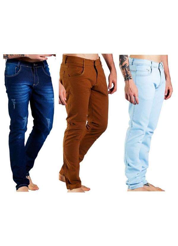 Sandro Moscoloni - Kit 3 Calças Jeans Masculina Homem Moderna Skinny Várias Cores Colorfull