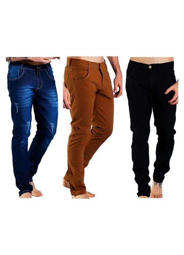 Sandro Moscoloni - Kit 3 Calças Jeans Masculina Homem Moderna Skinny Várias Cores Colorfull