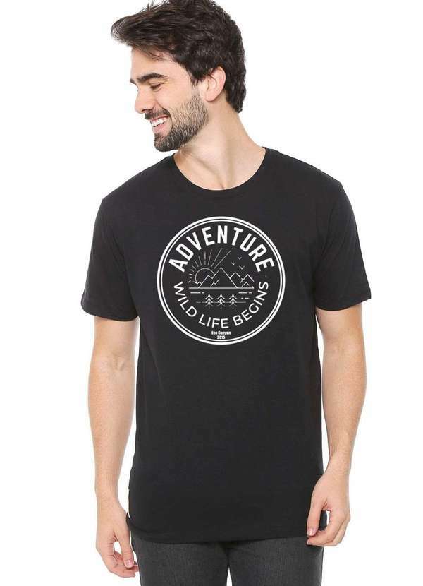 Eco Canyon - Camiseta de Algodão Masculina Eco Canyon Wild Life Begins Preta Black