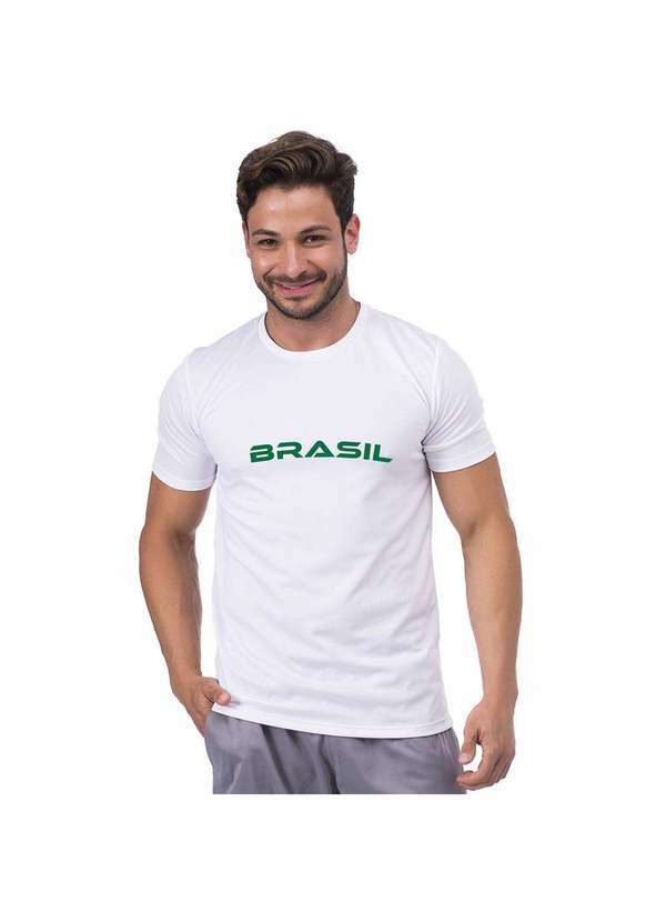 Sandro Moscoloni - Camiseta Masculina Dry Fit Brazil Copa Branca-Verde Blue