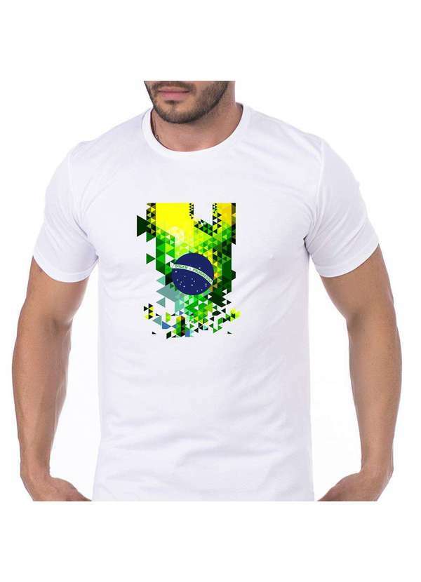 Sandro Moscoloni - Camiseta Masculina Poliéster Bandeira Brasil Branca Blue