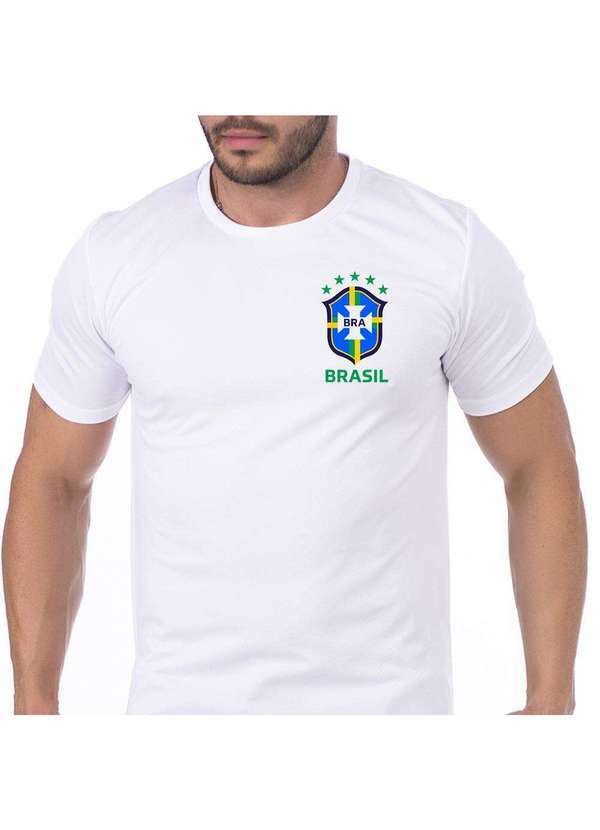 Sandro Moscoloni - Camiseta Masculina Poliester Brasil Copa Chest Branca Blue