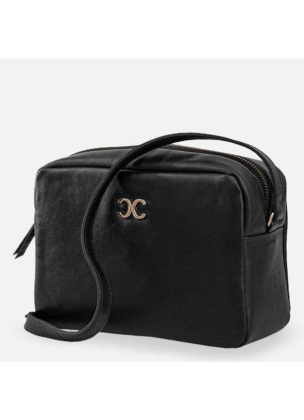 Comfort - Bolsa Tiracolo Lisa Retangular Prata Preto