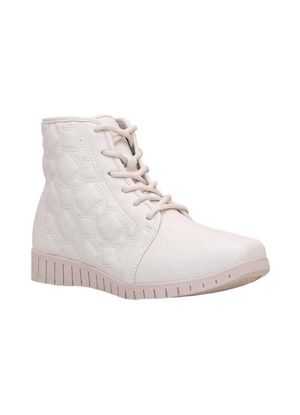 Comfort - Bota Feminina Textura Retangular Comfort Cano Curto Jasmim