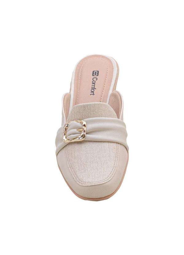 Comfort - Mule Feminino Textura Croco Salto Anabela Comfort Off White