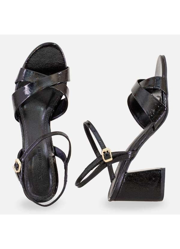 Comfort - Sandália Couro Salto Bloco Verniz Onça Preto 2