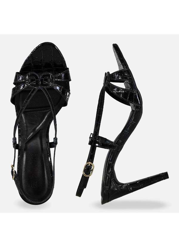 Comfort - Sandália Croco Salto Fino Preto Preto 3