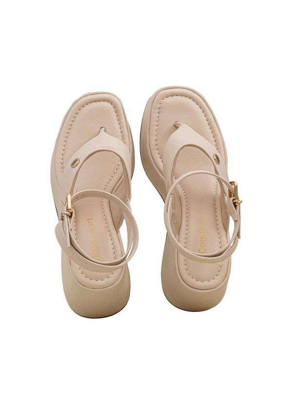 Comfort - Sandália Feminino de Dedo Salto Alto Plataforma Comfort Aveia