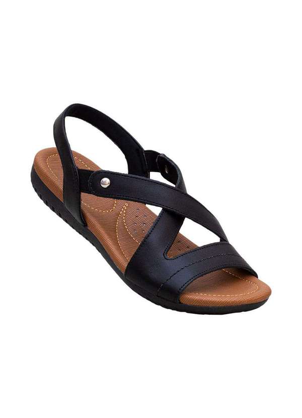 Comfort Sandália Feminino Frente Aberta Múltiplas Tiras Comfort Preto