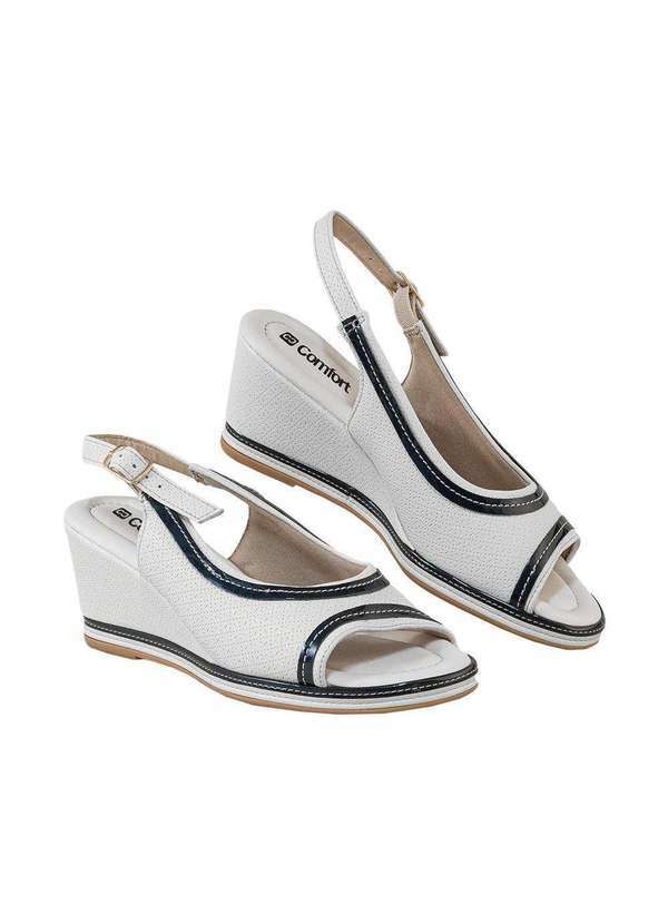 Comfort - Sandália Feminino Peep Toe Costura Aparente Comfort Off White