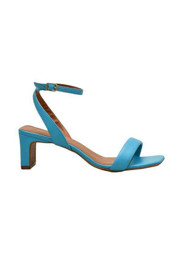 Comfort - Sandália Feminino Salto Bloco e Amarração Tornozelo Comfort Celeste