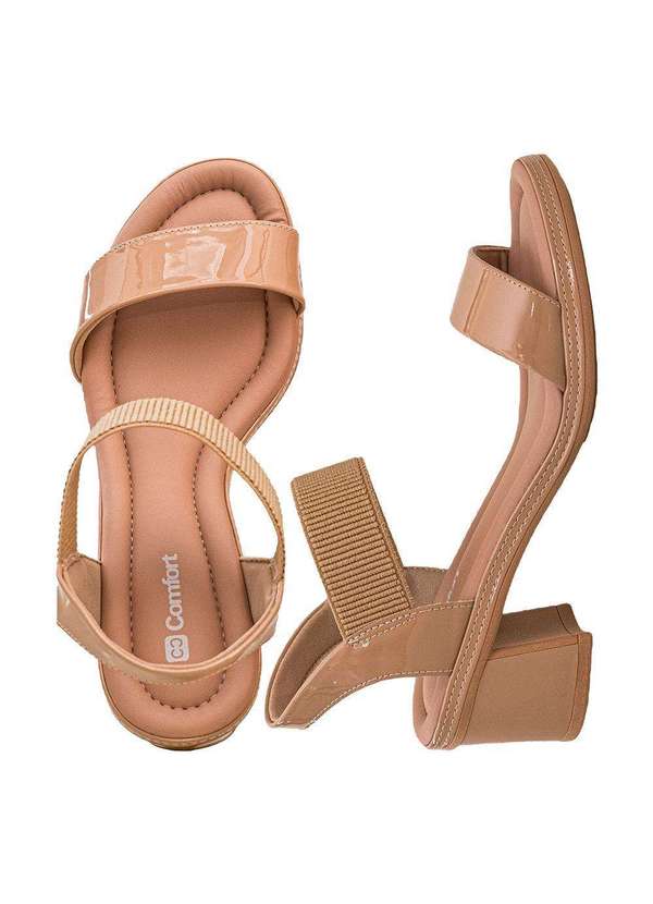 Comfort - Sandália Feminino Tira Única Salto Bloco Comfort Nude Claro