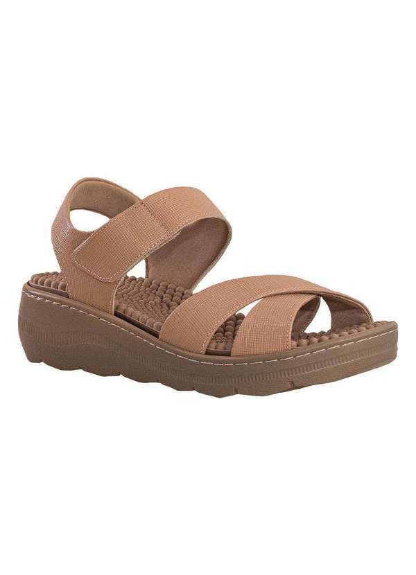 Comfort - Sandália Feminino Tiras Largas Cruzadas Comfort Nude Claro