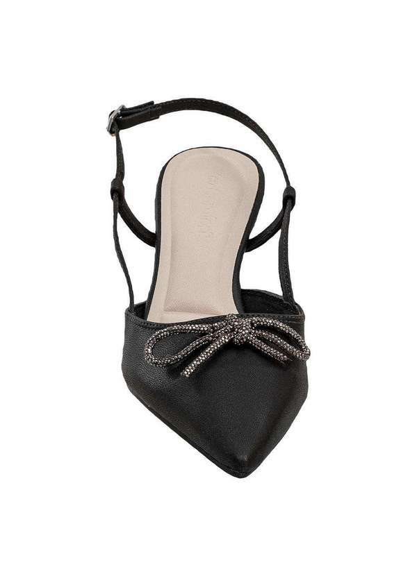 Comfort - Scarpin Feminino Laço Strass Salto Fino Comfort Preto