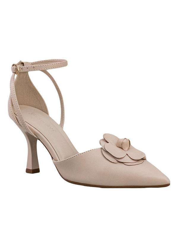 Comfort - Scarpin Feminino Flor Salto Fino Comfort Aveia