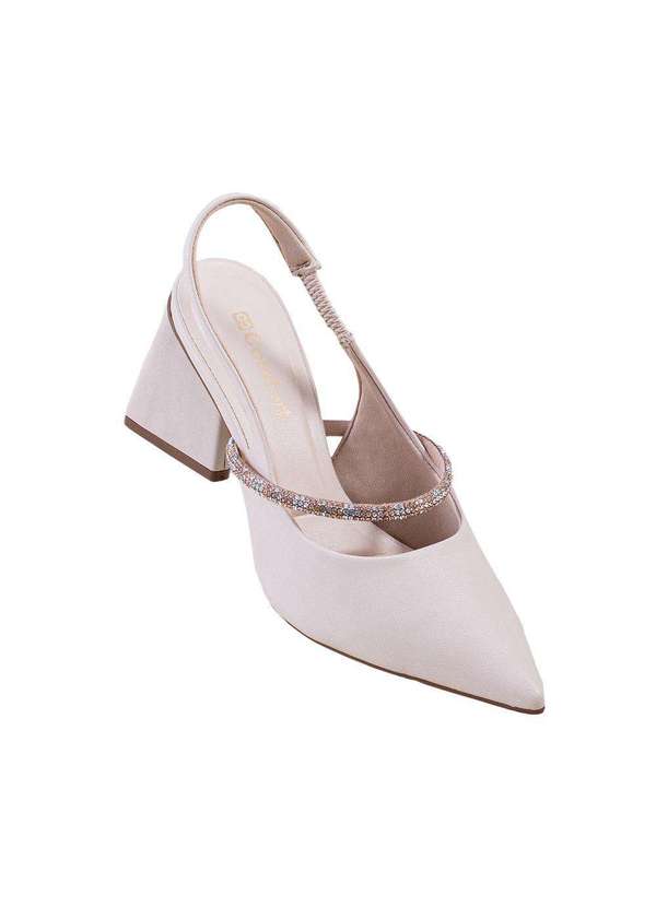 Comfort - Scarpin Feminino Tira Strass Salto Bloco Comfort Aveia 2
